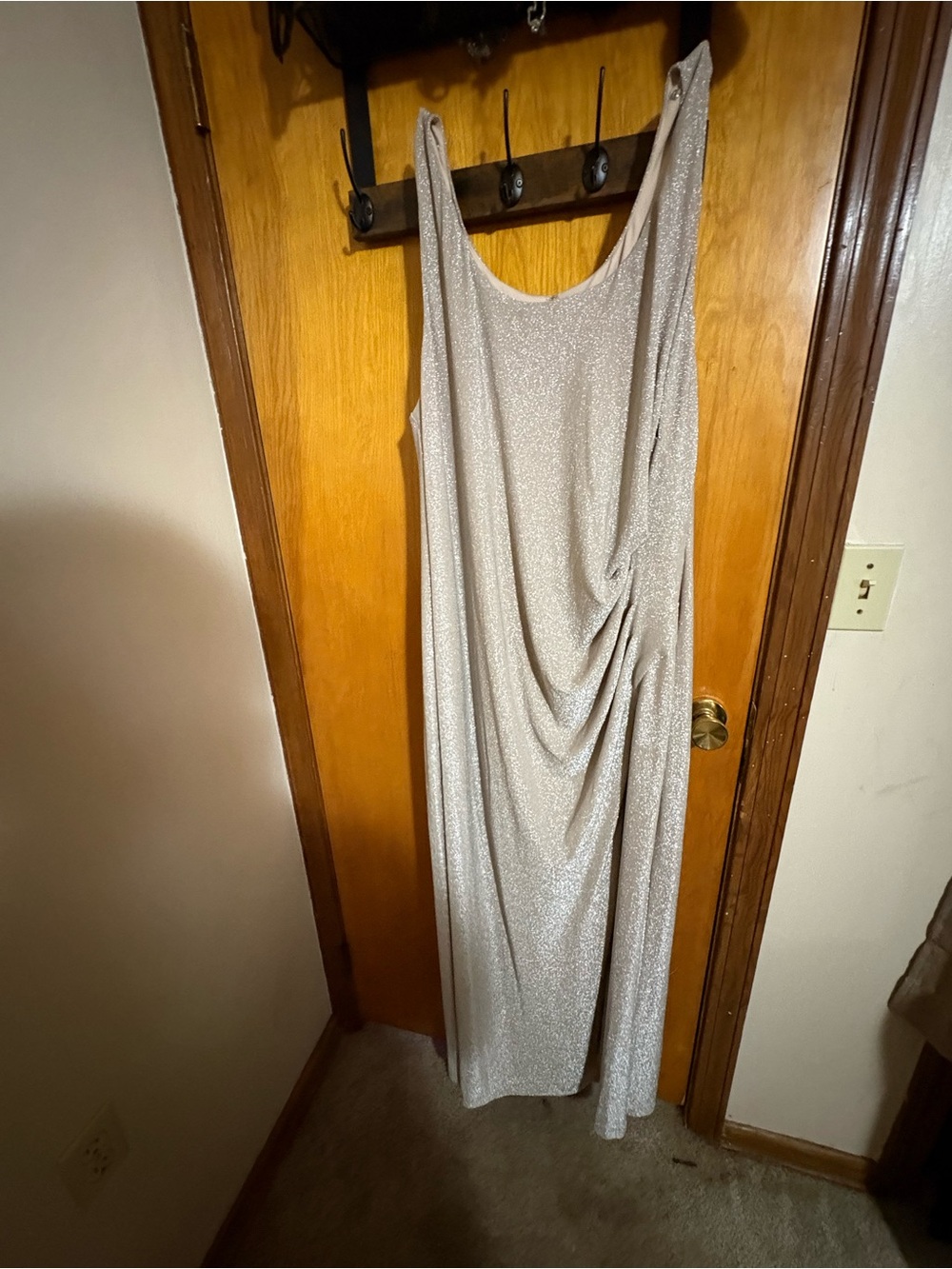Adrianna Papell Silver Metallic Draped Maxi Dress